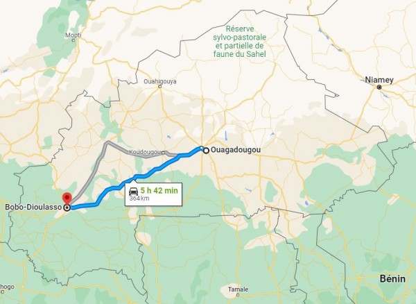 aujourd'hui, départ pour Bobo: 364 km.